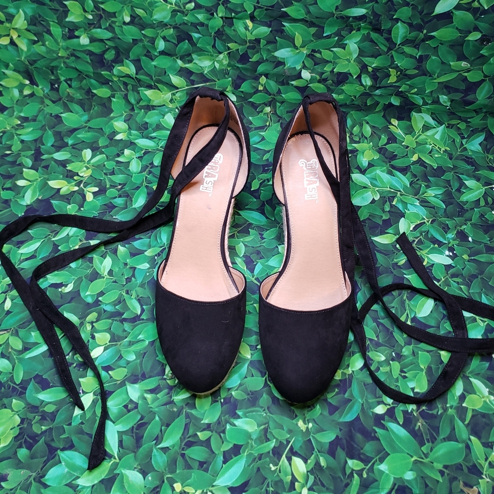 Black Suede Lace Up Wedges